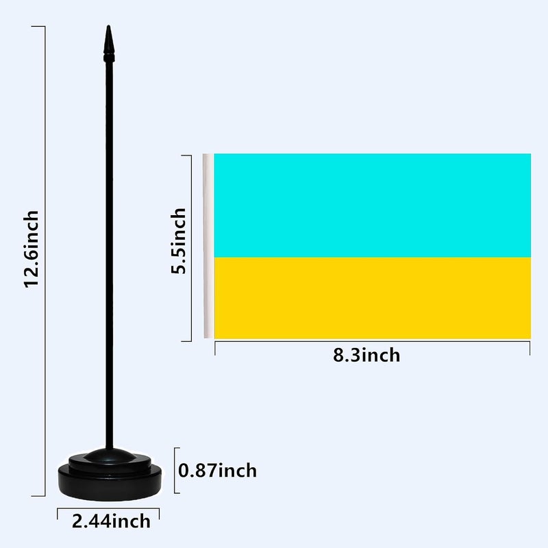 tibijoy USA American & Ukraine Ukrainian Desk Flags, US Ukraine Table Flag, Small Mini Miniature Ukrainian and US Desktop Flag With 13" Solid Black Pole, Black Base - Image 3